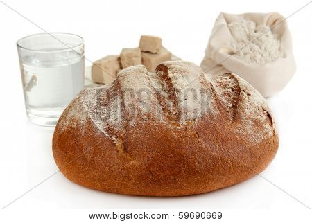 Composition with rye bread isolated on white
