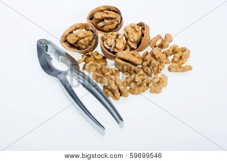 cracked walnut isolated on the white background