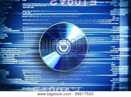 Conceptual image with CD disk and binary code