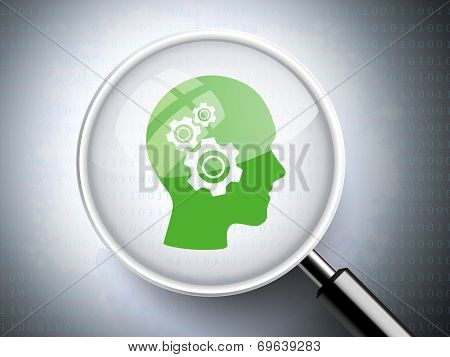 Magnifying Glass With Gears On Head Icons