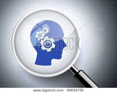 Magnifying Glass With Gears On Head Icons