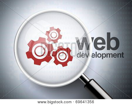 Magnifying Glass With Gears Icon And Web Development