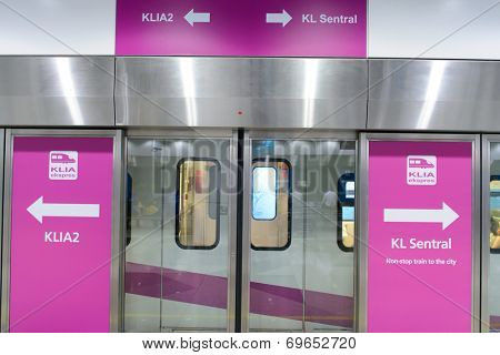 KUALA-LUMPUR - MAY 06: KLIA Ekspres interior on May 06, 2014 in Kuala-Lumpur, Malaysia. KLIA Ekspres is a non-stop, airport rail link service between KL Sentral and the KLIA ERL station in Malaysia