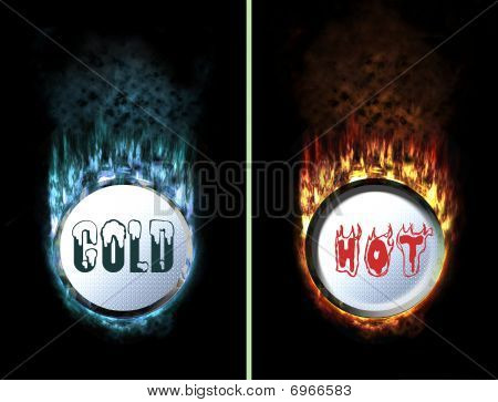 Pulsanti di fuoco caldo freddo ghiaccio