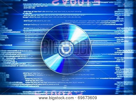 Conceptual image with CD disk and binary code
