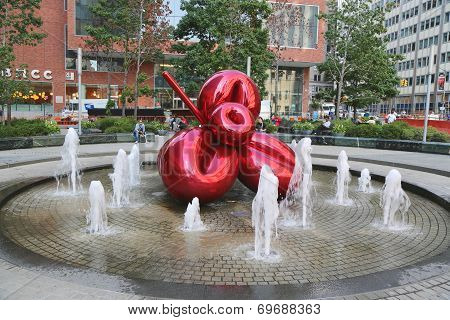 Red Balloon Flower by Jeff Koons at 7 World Trade Center
