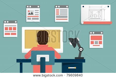 Vector Flat Illustration Of Application Or Website Development. Design And Programming