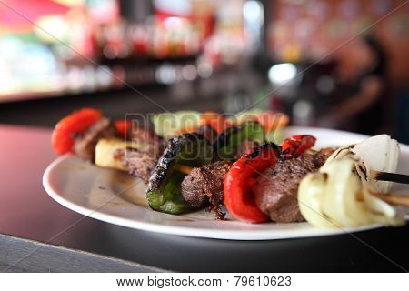 Beef Kababs On The Grill Closeup
