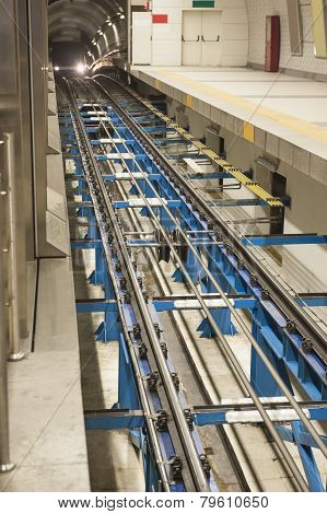 Tracks At An Underground Metro Station