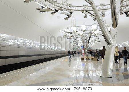 Moscow, Russia, December, 13, 2014: new metro station Troparevo, recently opened 