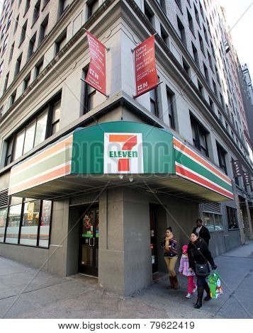 NEW YORK CITY - MONDAY, DEC. 29, 2014: 7-Eleven or 7-11 is an international chain of convenience stores. 7-Eleven is the world's largest operator of convenience stores