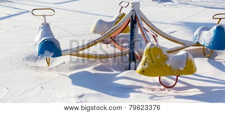 Frozen Scenes Of Carousel In Snow
