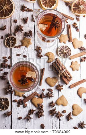 Traditional mulled wine with spices. Shallow depth of field