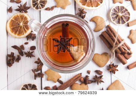 Traditional mulled wine with spices. Shallow depth of field