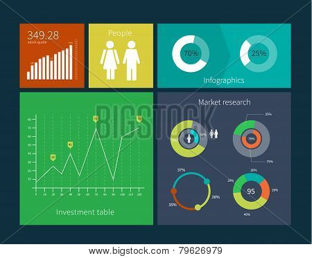 Flat Design Interface Template Concept with Diagrams