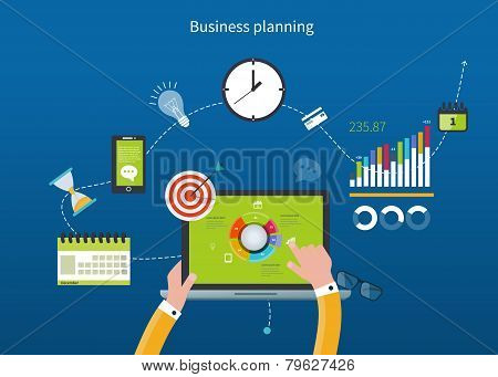 Flat design vector illustration infographic concept with icons set of modern business working elemen