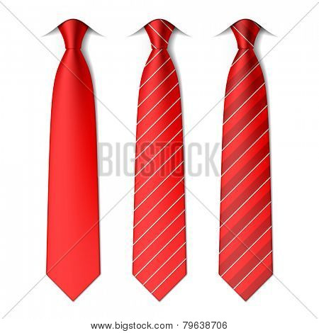 Red plain and striped ties. Vector.