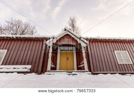 Traditional Swedish Farm House In Winter