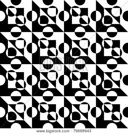 Abstract Circle and Square Pattern. Vector Seamless Background. Regular Black and White Texture