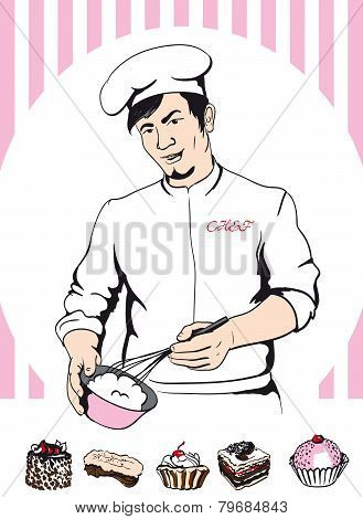 man confectioner during cooking