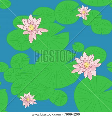 Bright Seamless pattern with Yellow Lotuses in the pond.