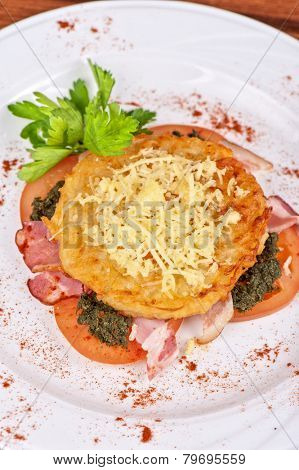 Roast pork  with vegetables and bakon