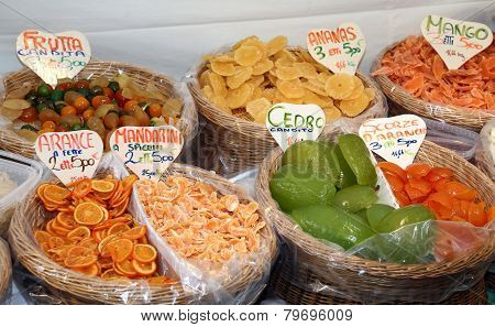 Candied Fruit In The Market Basket In Southern Italy