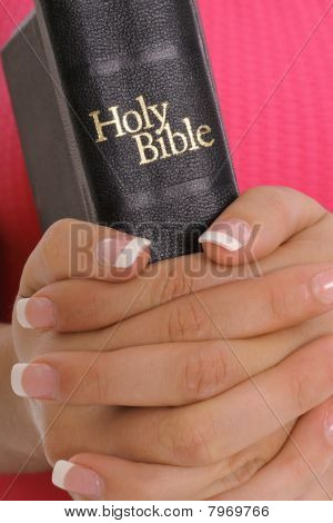 wypielęgnowane ręce kobiece posiadania Biblii
