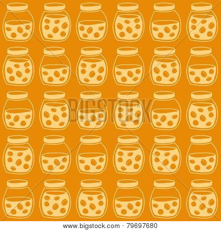 Bright seamless pattern with the apricot jam jars.