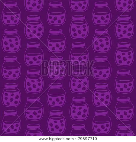 Dark seamless pattern with the plum jam jars.