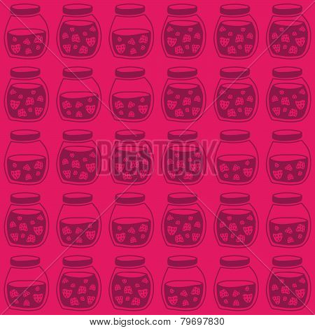 Strawberry jam jars. Red Pink seamless pattern.