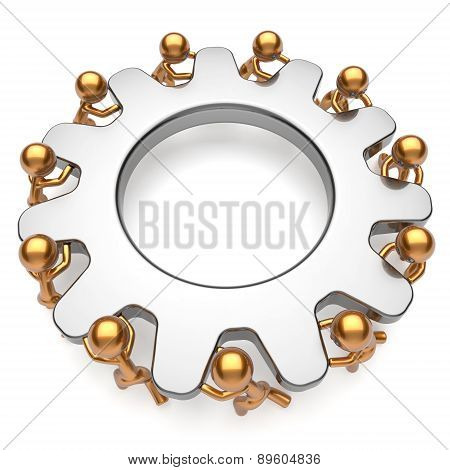 Teamwork Process Hard Job Partnership Man Characters Gear