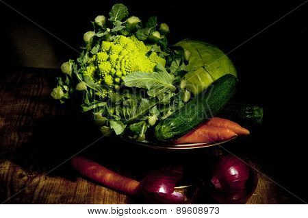Footed Plate With Vegetables