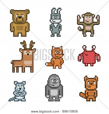 Pixel art collection of animals