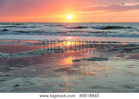 Sea Sunset At The Dutch Coast Near Scheveningen