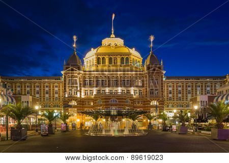 Night View Of The Famous Kurhaus Hotel Of Scheveningen, The Netherlands
