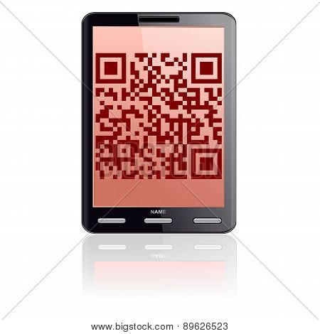 Tablet computer  with QR code.