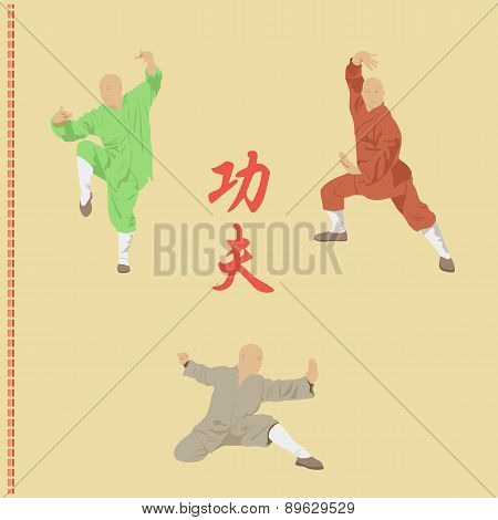 The Group Of Men Is Engaged In Kung Fu.