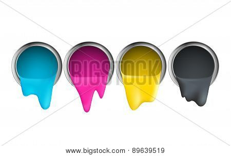 Buckets With Cyan Magenta Yellow Black Paint