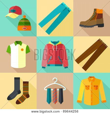 Clothing Icons Set With Shopping Elements, Flat Design