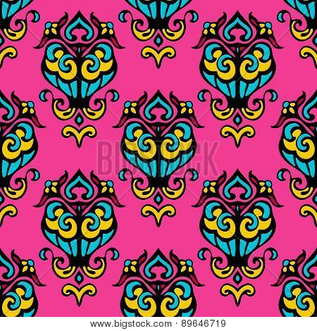 Damask pink abstract seamless pattern