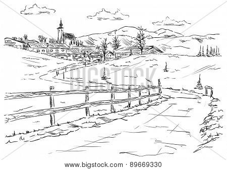 vector - village Golling an der Salzach - Torren, under the foot of the mountains Alpy , Europe,Austria
