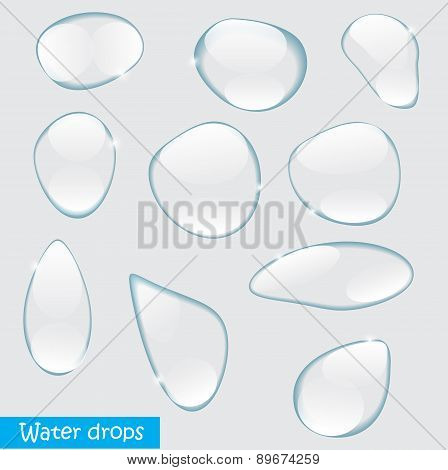 Realistic Water Drops Set On Transparent Background Vector Illus