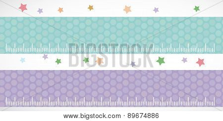 Children Height Meter Wall Sticker Set Lilac Blue. Set Stiker With Stars. Vector