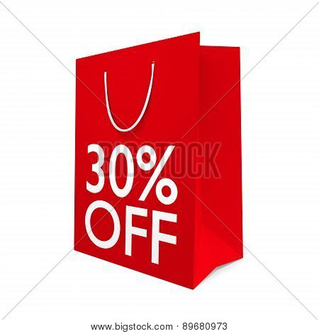 Red paper shopping bag for a 30 percent off sale