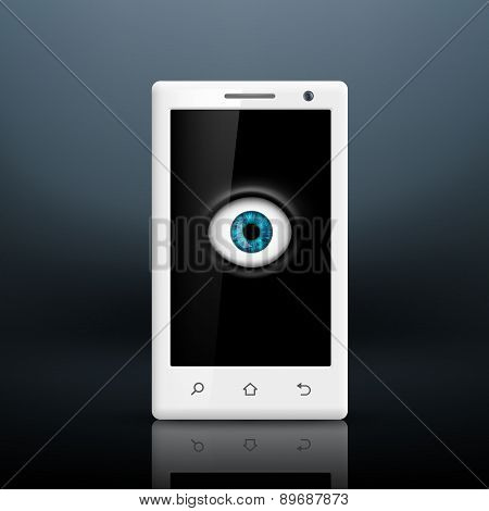 Human eye on the smartphone screen.