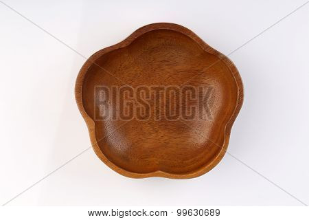 Top View Of Flower Shape Wooden Bolw Isolated On White Background