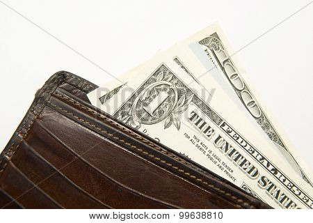 Old Wallet With Banknotes Of Us Dollars Inside