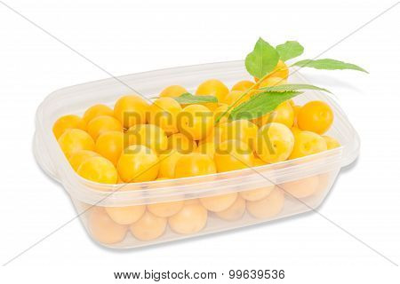 Cherry Plum In Plastic Tray On A Light Background