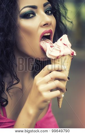 Sexy Woman Eating Ice Cream